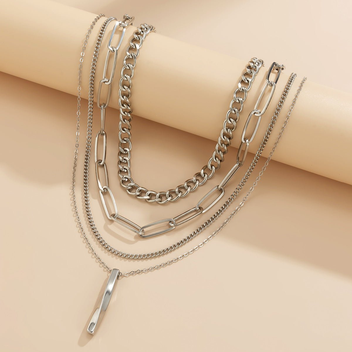 5-Piece Multi-Layer Twisted Metal Rod Tassel Necklace Set