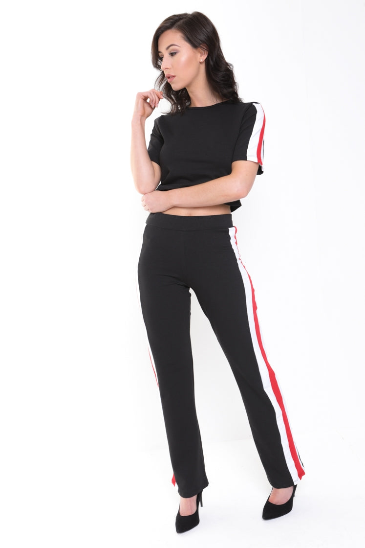 Black And Red Side Stripe Loungewear Co-ord