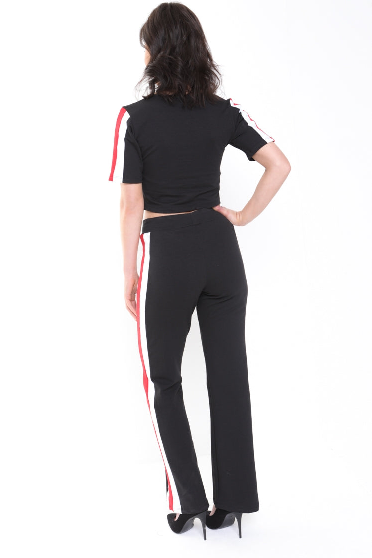 Black And Red Side Stripe Loungewear Co-ord