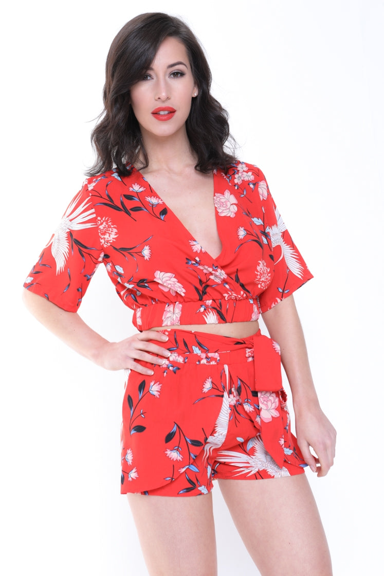Tropical Print Wrap Front Co-ord