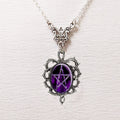 Unisex Purple Pentagram Pendant Necklace with Thorn Frame