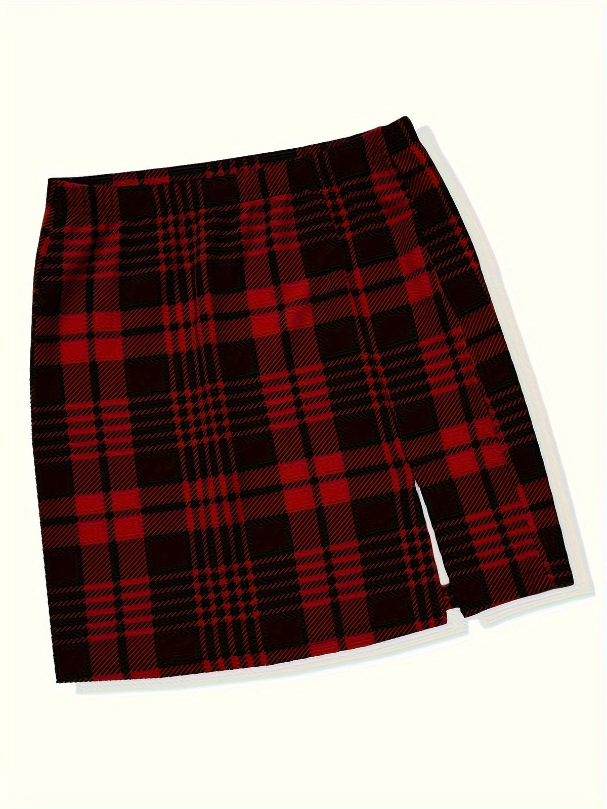 Plaid Print Split Skirt, Elegant Elastic Waist Slim Skirt For Summer, Women's Clothing