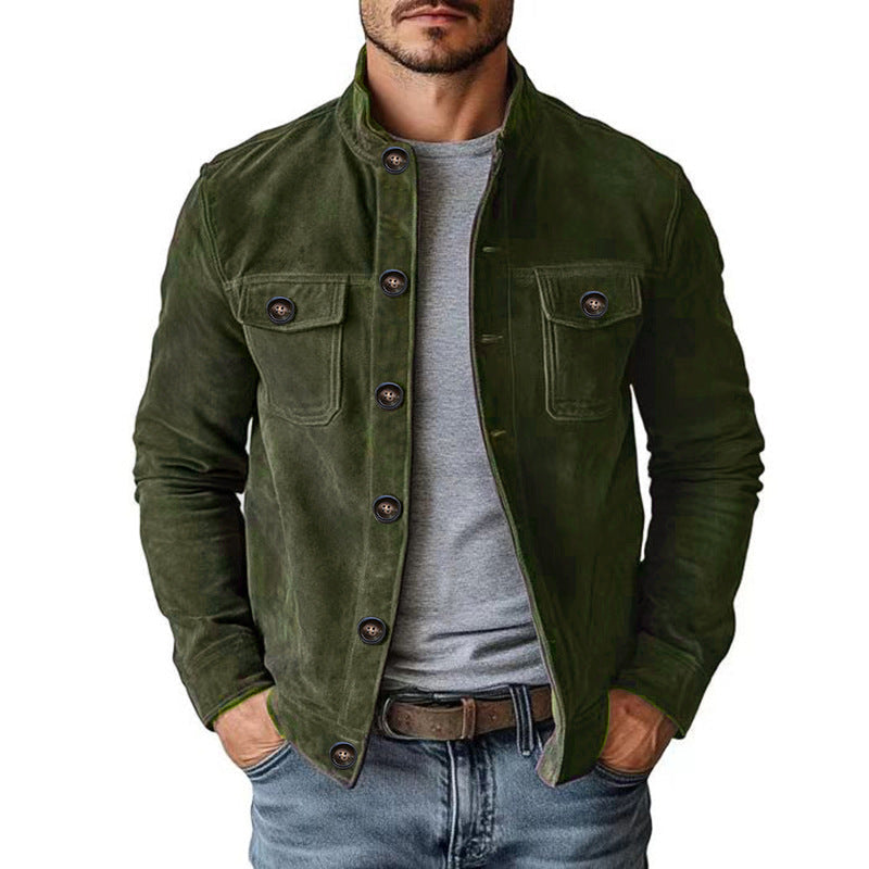 Vintage Single-breasted Jacket Men's Casual Motorcycle Faux Suede Tops