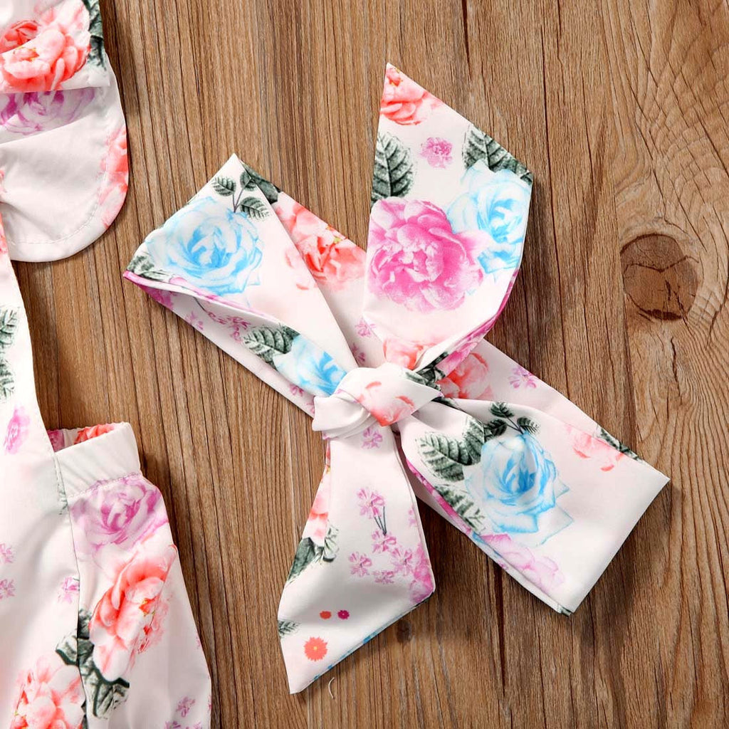 Floral Ruffled Set Infant Casual Trend Cute Little Floral Triangle Dress Two Piece Suit Girl Explosion Climbing Suit