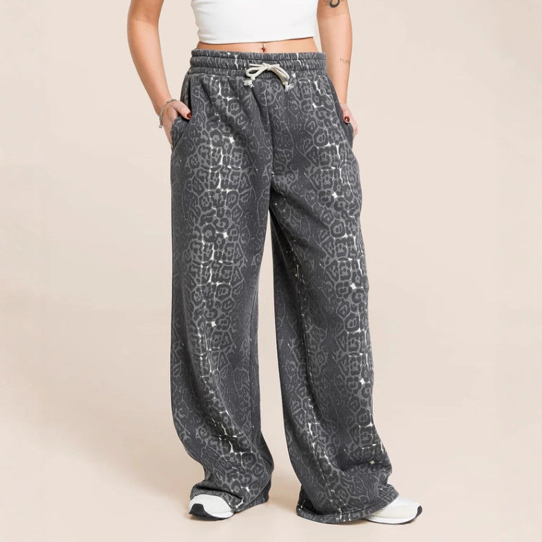 Fashionable Casual Hooded Sweatshirt And Wide Leg Pants Leopard Print Set