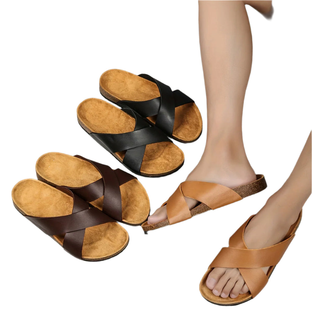 All Season Unisex Comfy Cork Slides Cross Strap Slides