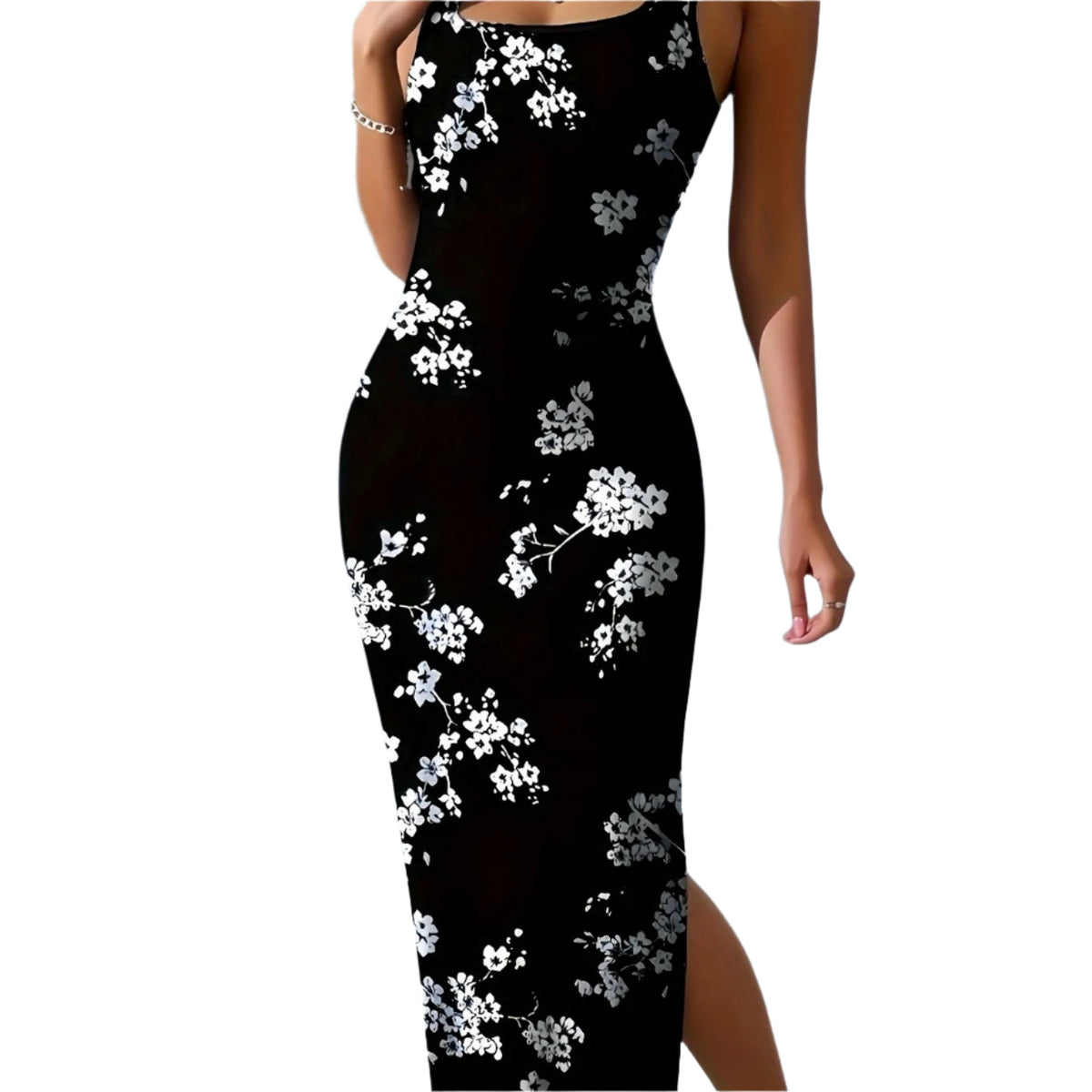 Women's Elegant Square Neck Bodycon Side Slit Dress