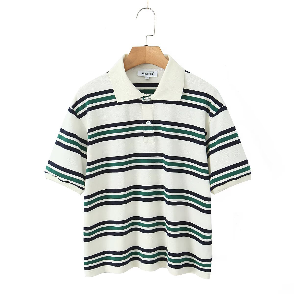 Retro Contrast Color Pure Cotton Striped Polo Shirt