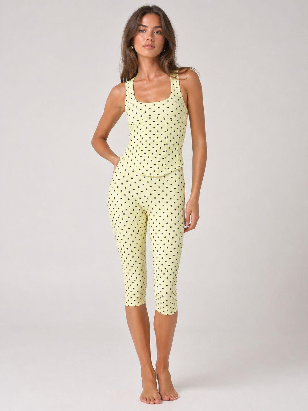 Polka Dot Sleeveless Top & High Waist 3/4 Co-Ord