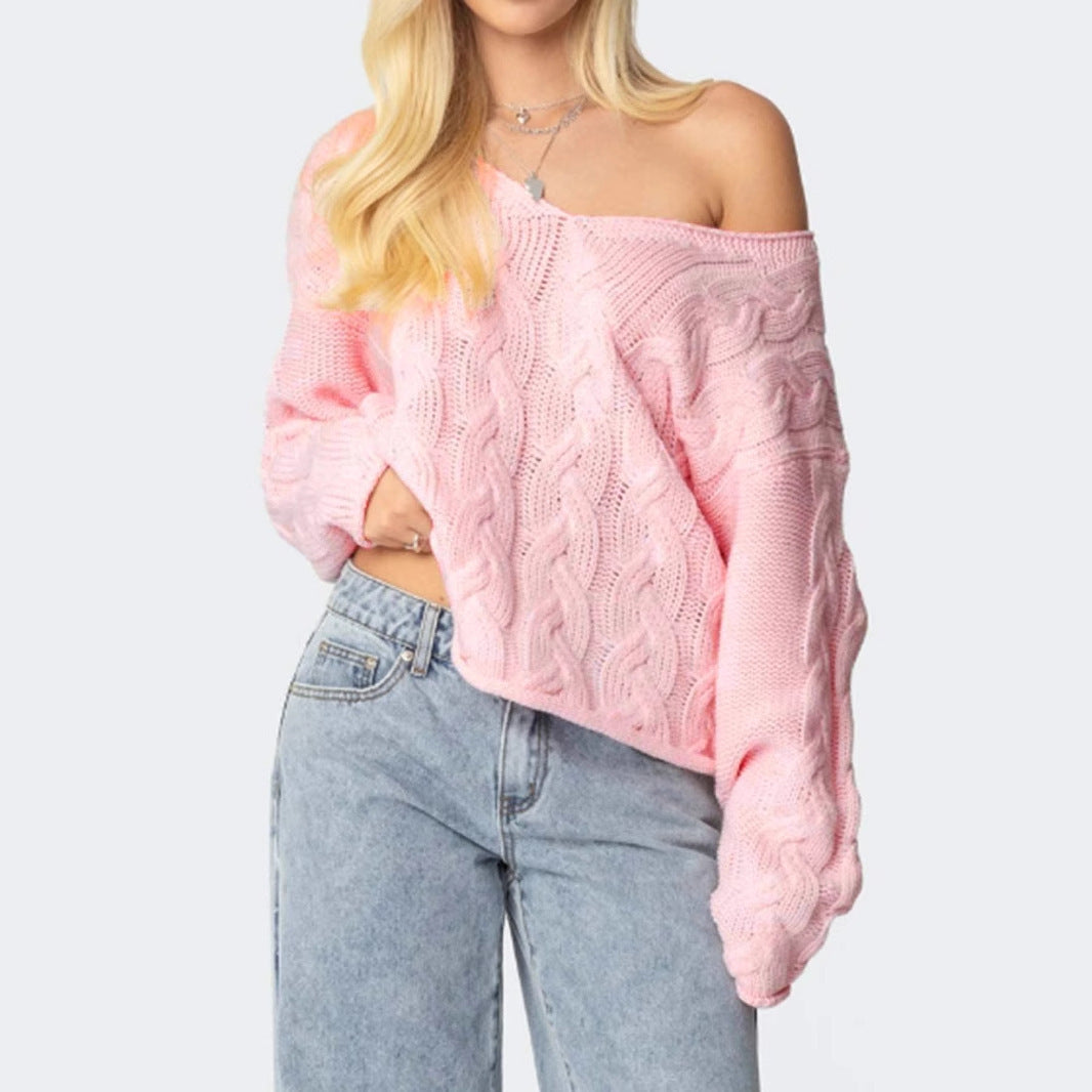 Women's V-neck Twist Knitted Pullover Sweater Blouse