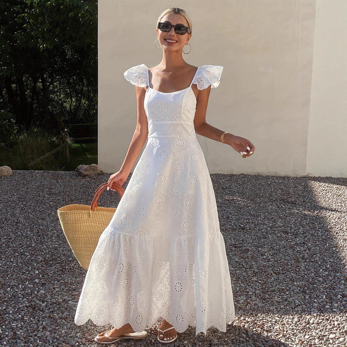 French Style Temperament Long Cutout Sling Long Dress