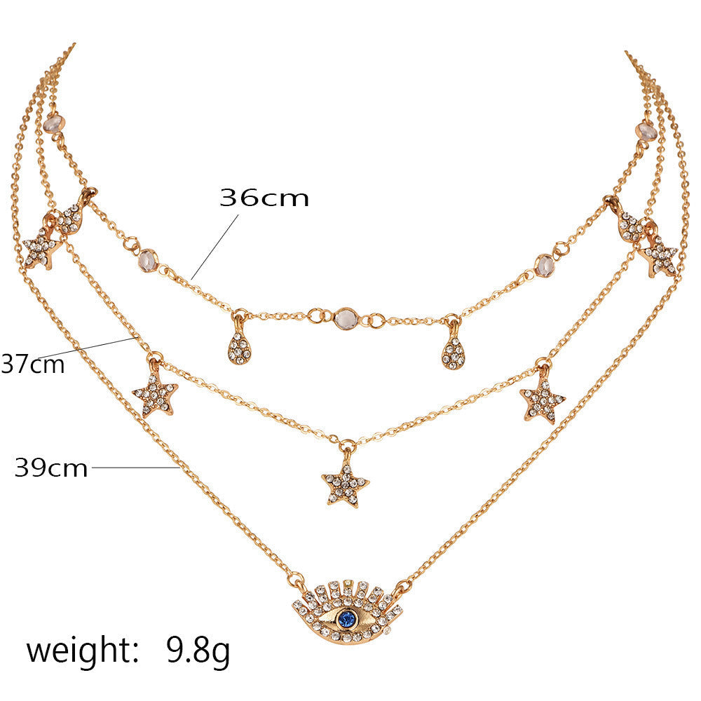 Eye Pendant, Crystal Star, Multi Layer Necklaces