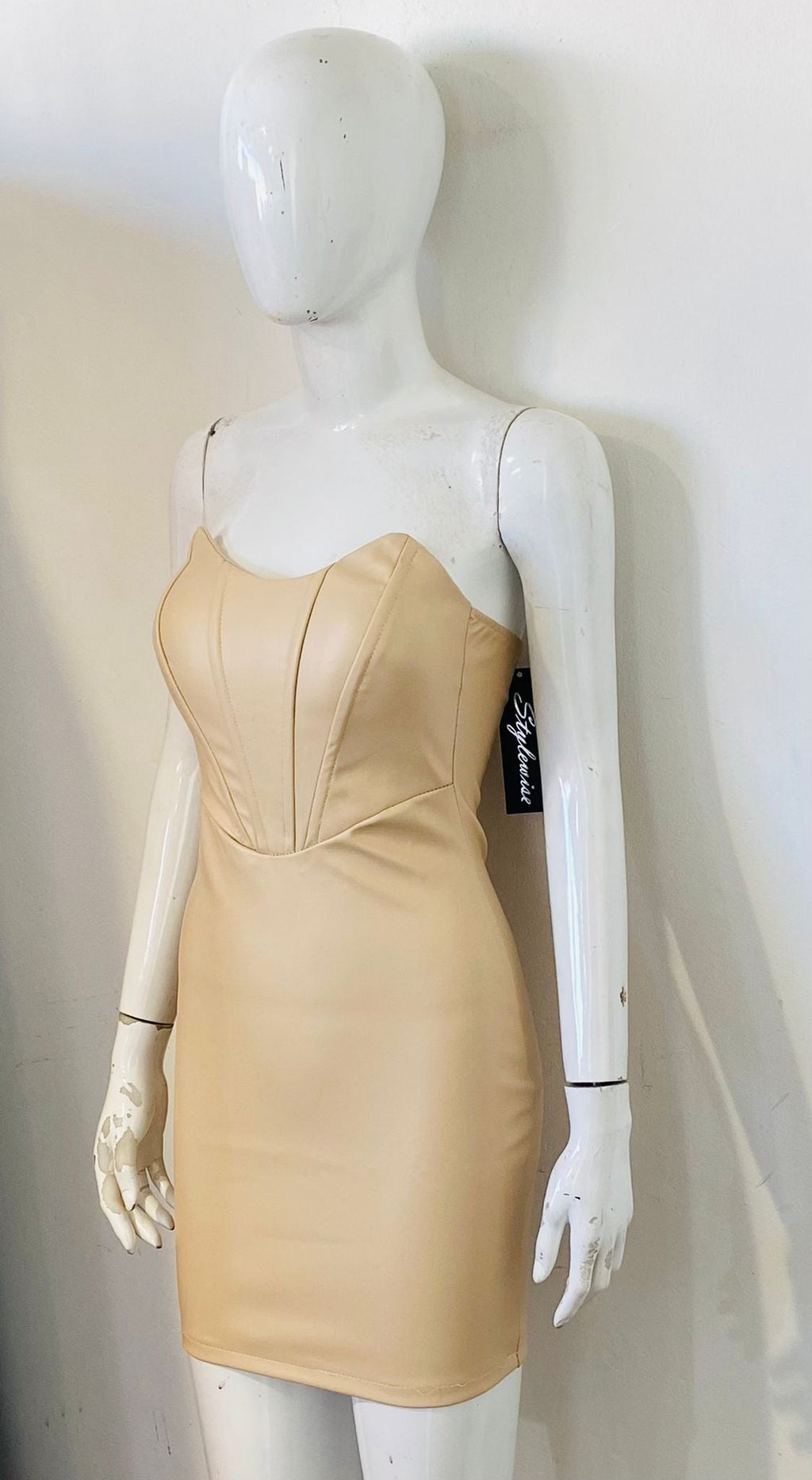 Corset Style Faux Leather Bandeau Dress