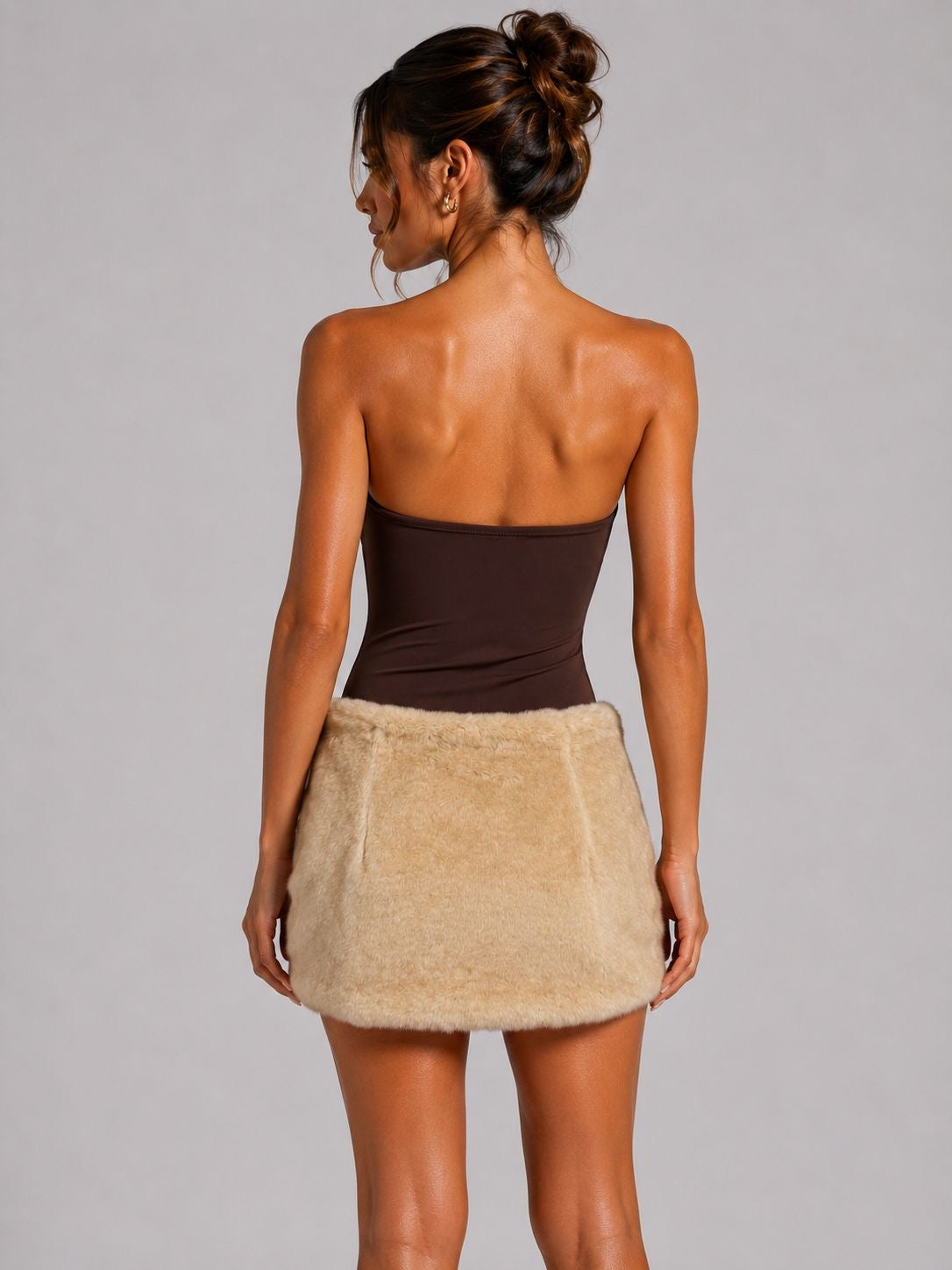Faux Fur Ruched Mini Skirt