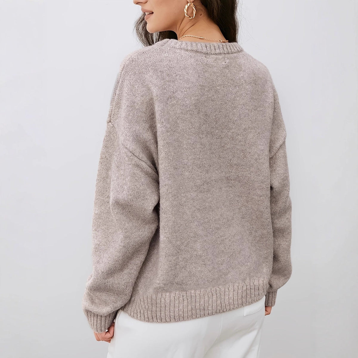 Solid Color Round Neck Sweater Women's Autumn And Winter Knitted Top