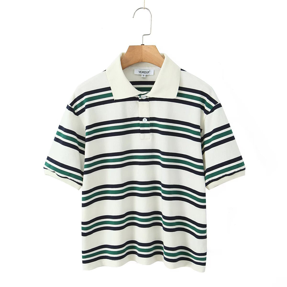 Retro Contrast Color Pure Cotton Striped Polo Shirt