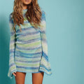 New Hit Color Sweater Dress Women Wholesale Backless Long-sleeved Round Neck Striped Skirt