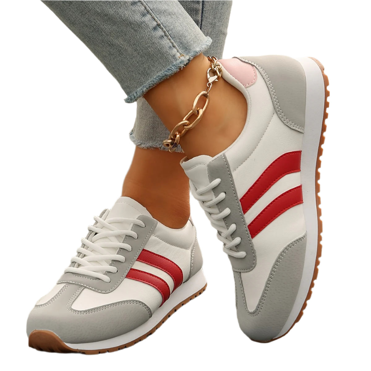 Comfortable Breathable Soft Upper YMM980-41 Fashion Sneakers for Women - Low Top Lace-Up Casual Walking Shoes with Plain Toe, Fabric Inner, TPR Sole, and Man-Made Insole
