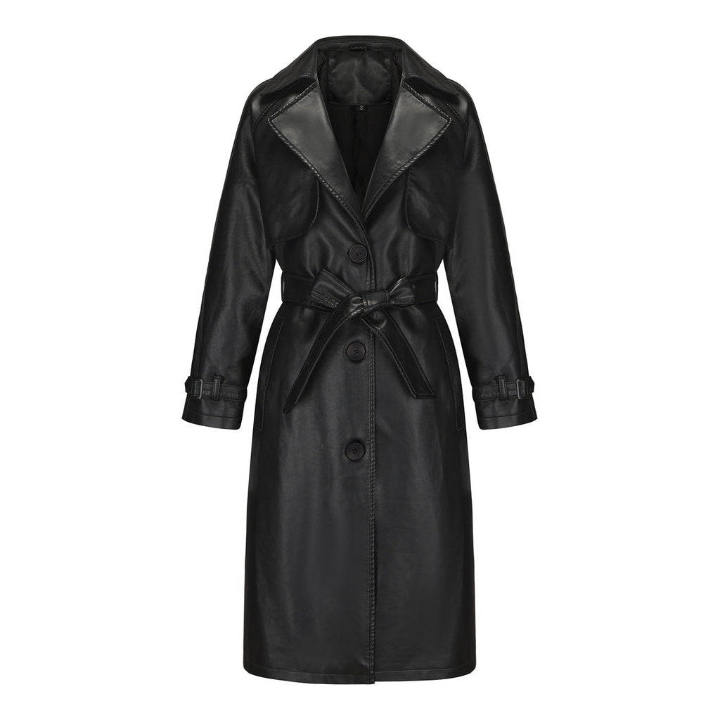 Women's Long, Loose-fit Classic Trench Coat With A Lapel And Belt