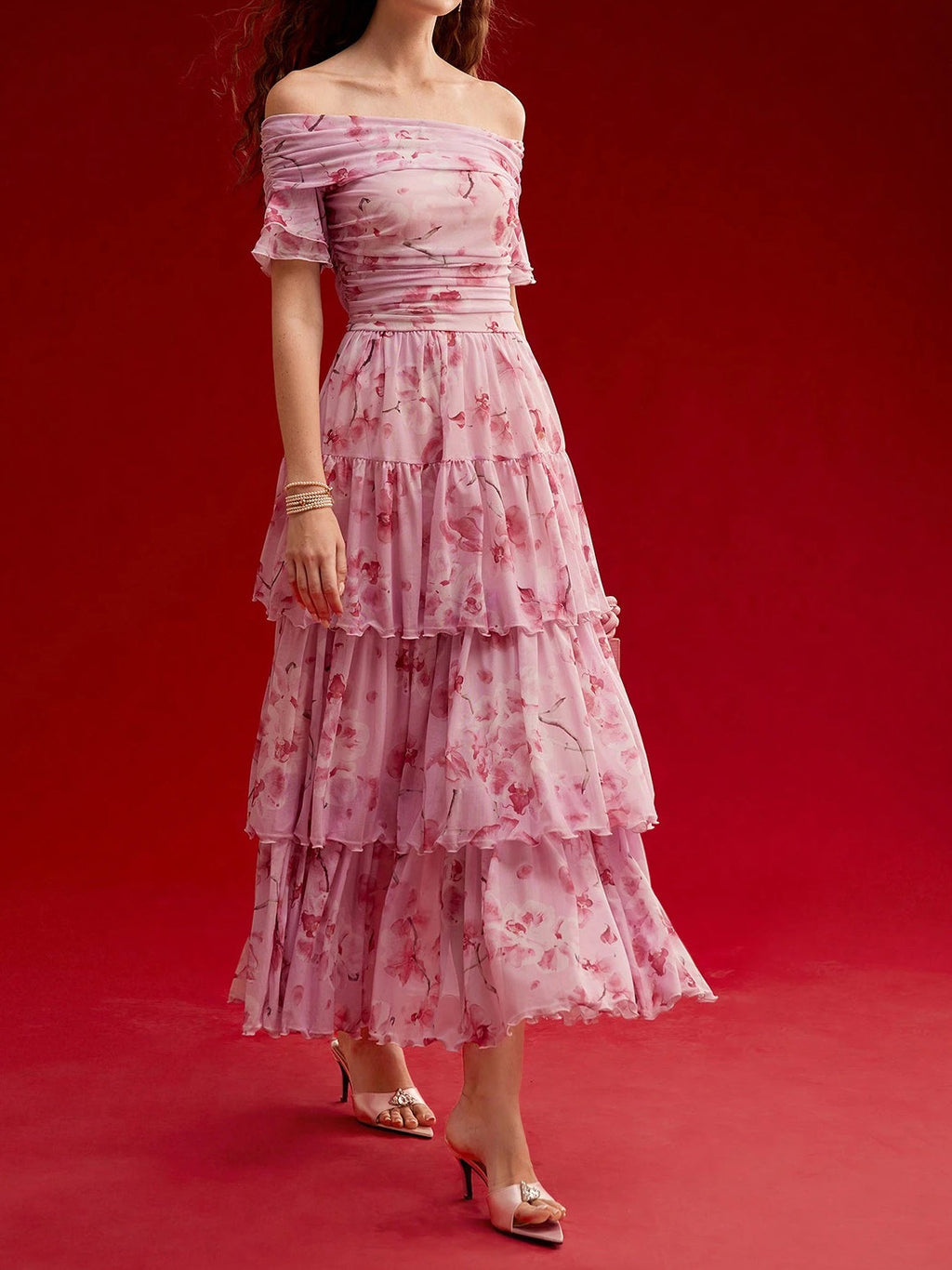 Floral Off-the-Shoulder Tiered Maxi Dress