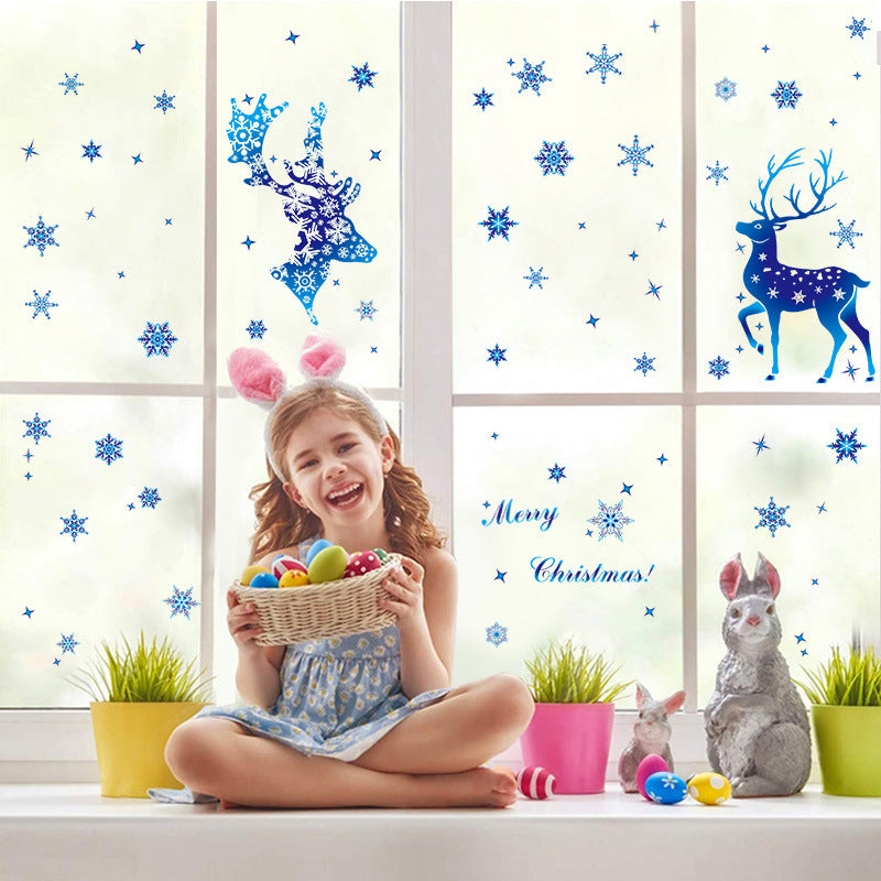 Christmas Elk Snowflake Sticker Decoration Glass Window Kids Room Christmas Wall Stickers Home Decals Decoration