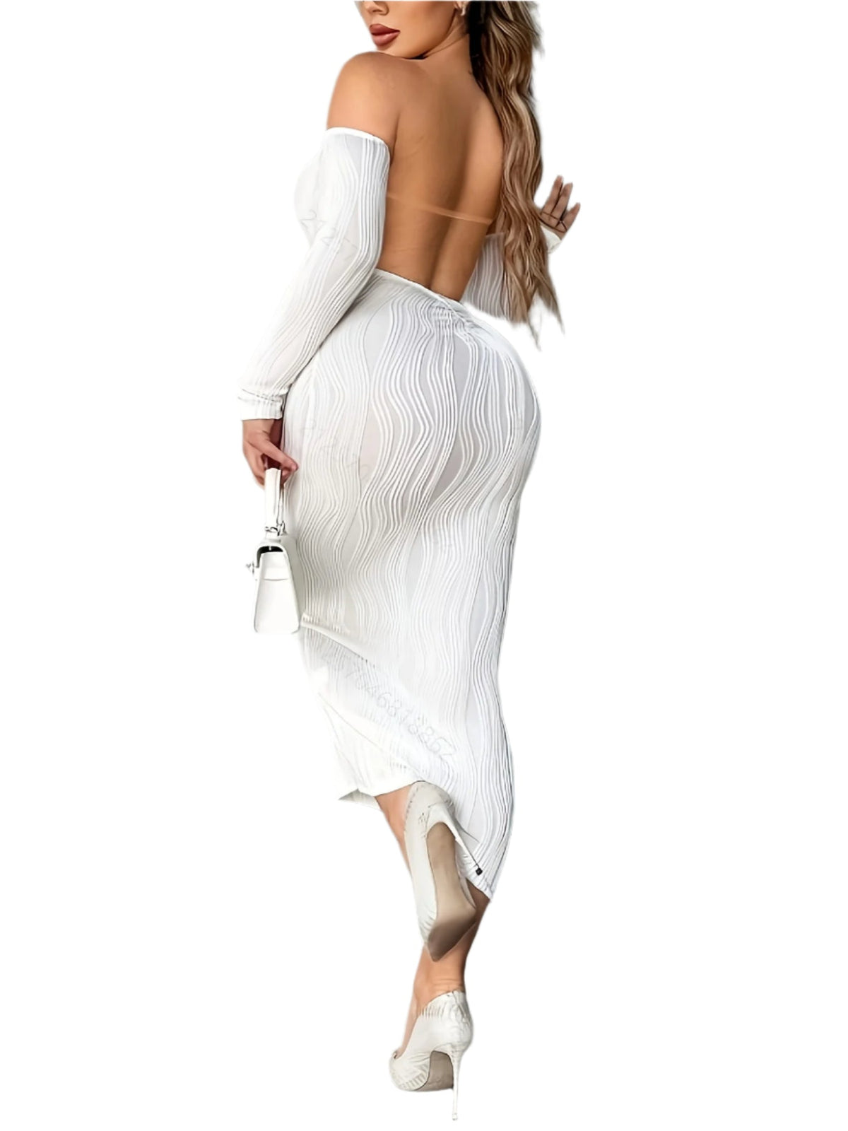 Sexy Off-Shoulder Long Sleeve Open Back Bodycon Dress