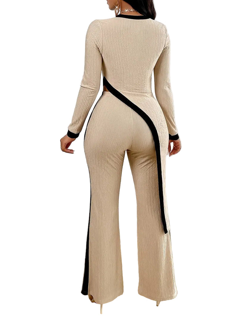 Fashionable Long Sleeved Contrasting Side Split T-shirt