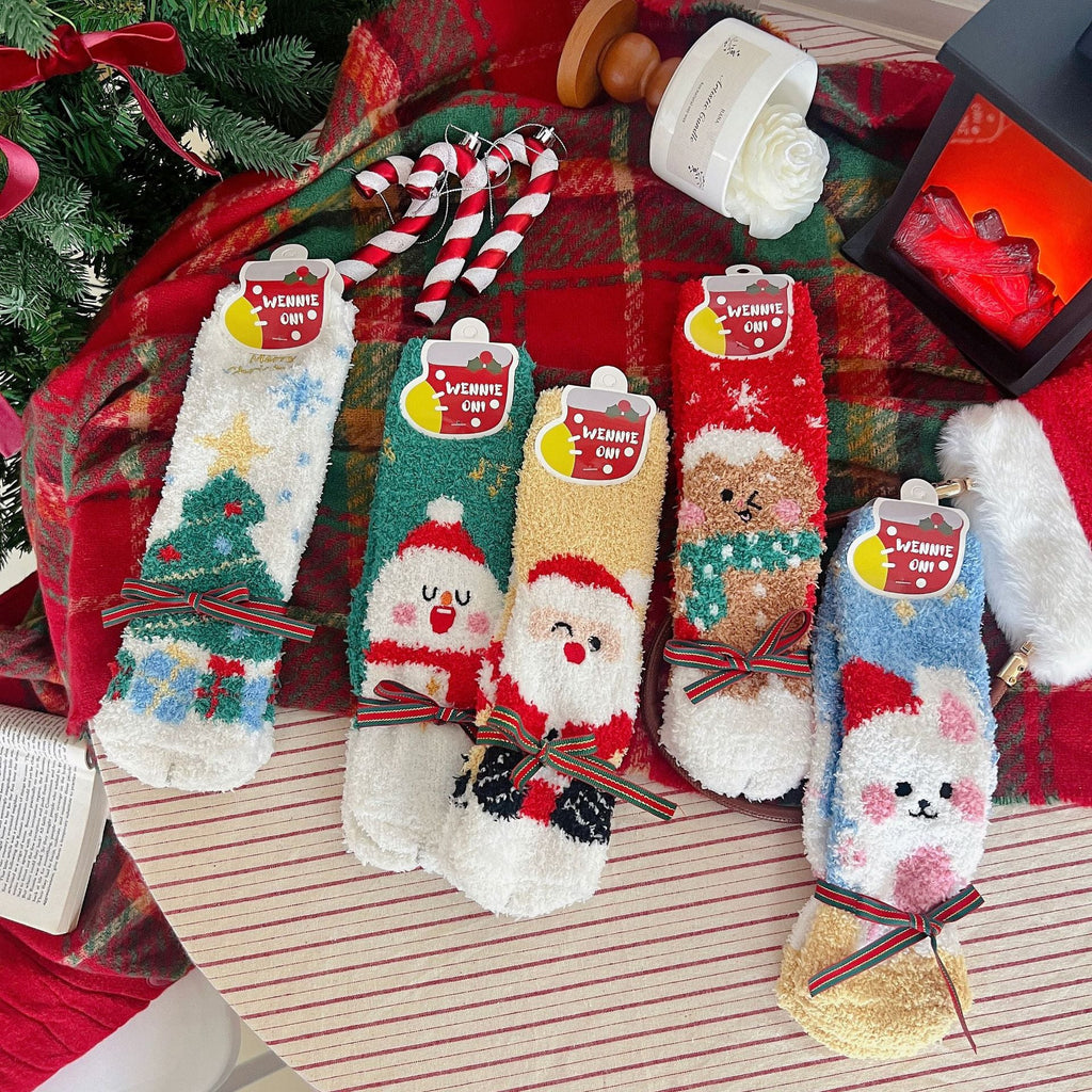 Christmas Lint-free Cute Coral Fleece Thermal Middle Tube Women's Socks