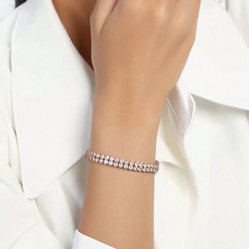 Men's And Women's Fashion Full Diamond Zirconia Double-row Tennis Chain Bracelet