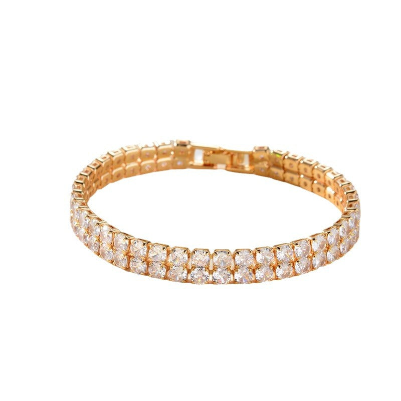 Men's And Women's Fashion Full Diamond Zirconia Double-row Tennis Chain Bracelet