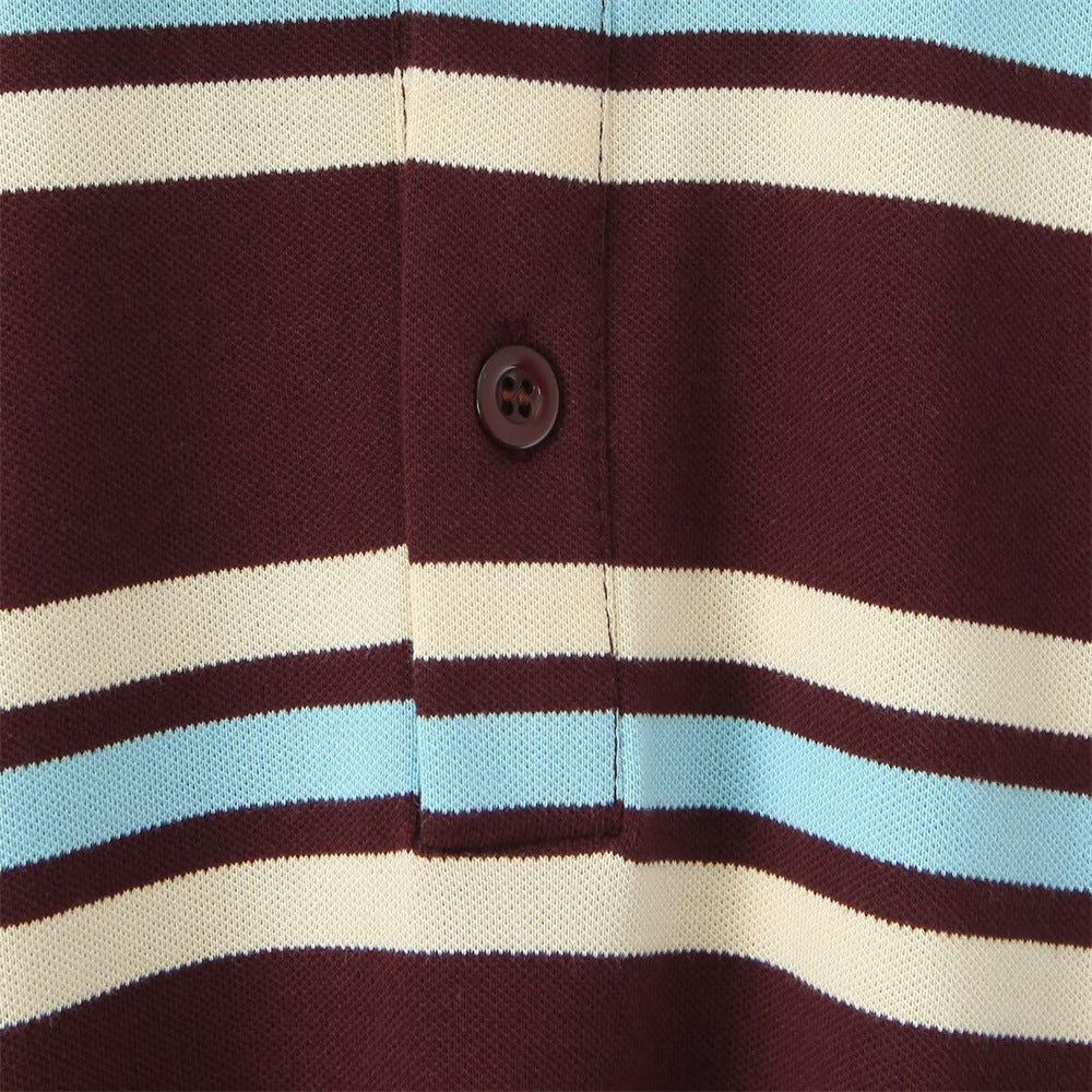 Retro Contrast Color Pure Cotton Striped Polo Shirt