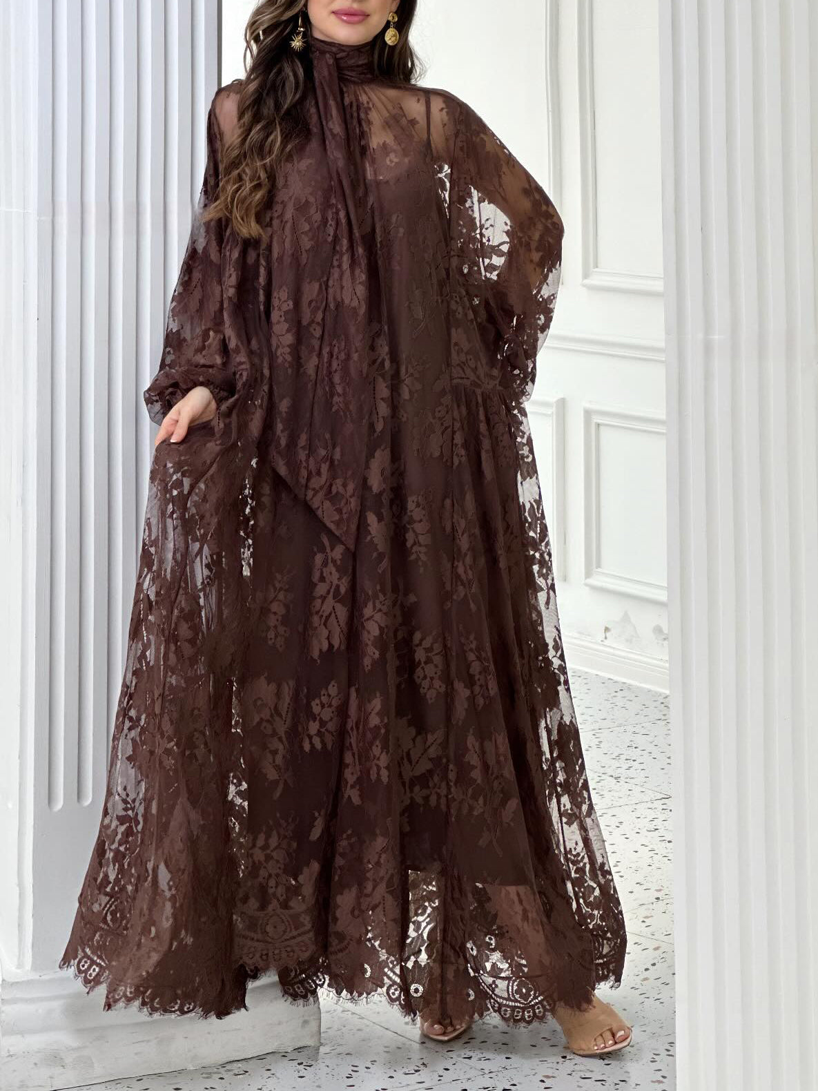 Lace Tie Double Layer Swing Dress