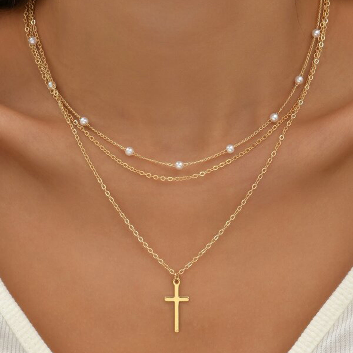 Multi-Layer Cross Zircon Necklaces – Gold & Silver