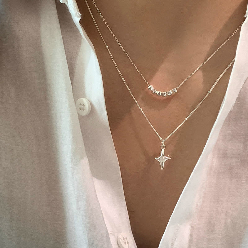 Double Layer Opal Cross Necklace
