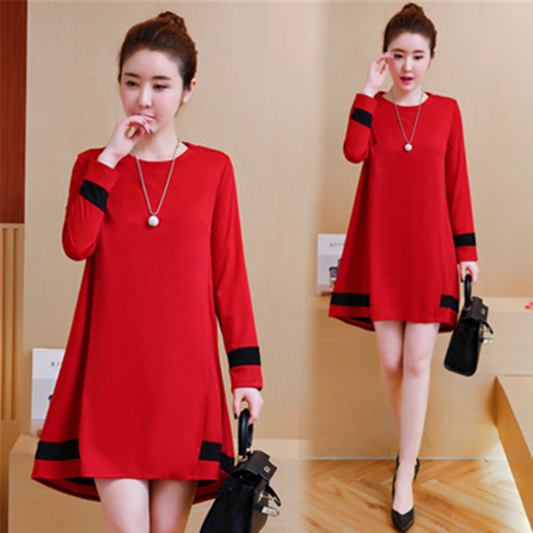 Plus Size Women's Long-sleeved Spring And Autumn New Mid-length Loose And Thin A-line Skirt
