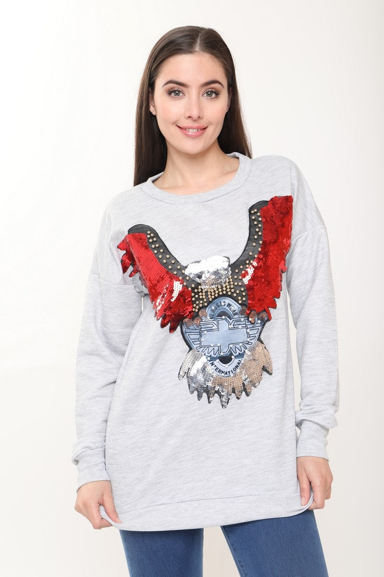 Sequin Embellished Rock Eagle Sweatshirt