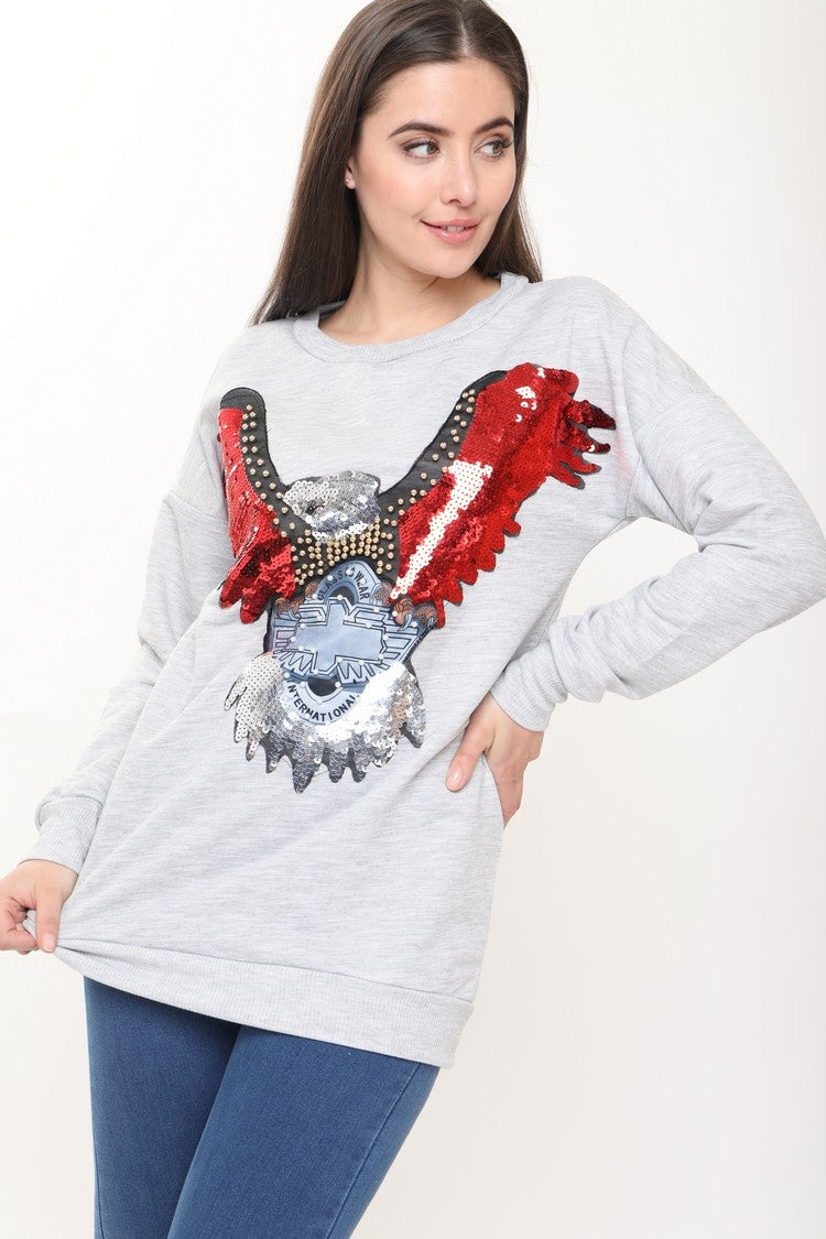 Sequin Embellished Rock Eagle Sweatshirt