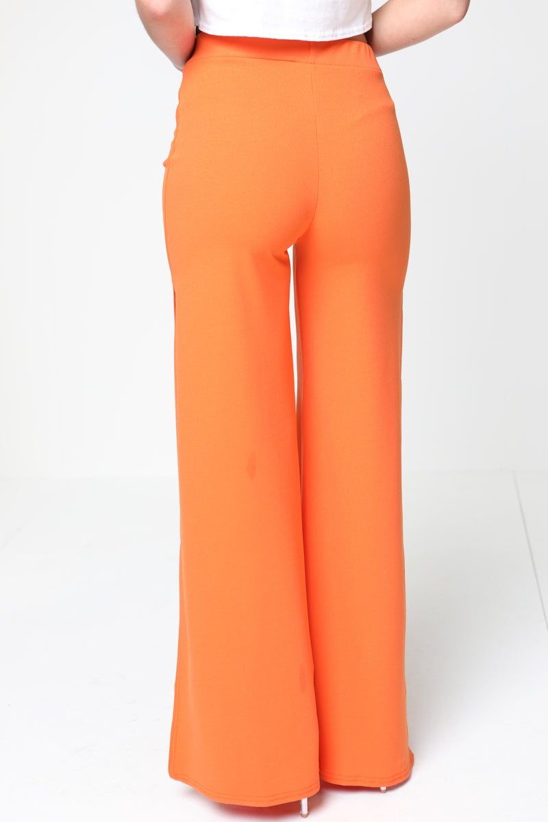 Side Split Zip Front Wide Leg Trousers