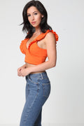 Ruched Frill Strap Plunge Crop Top