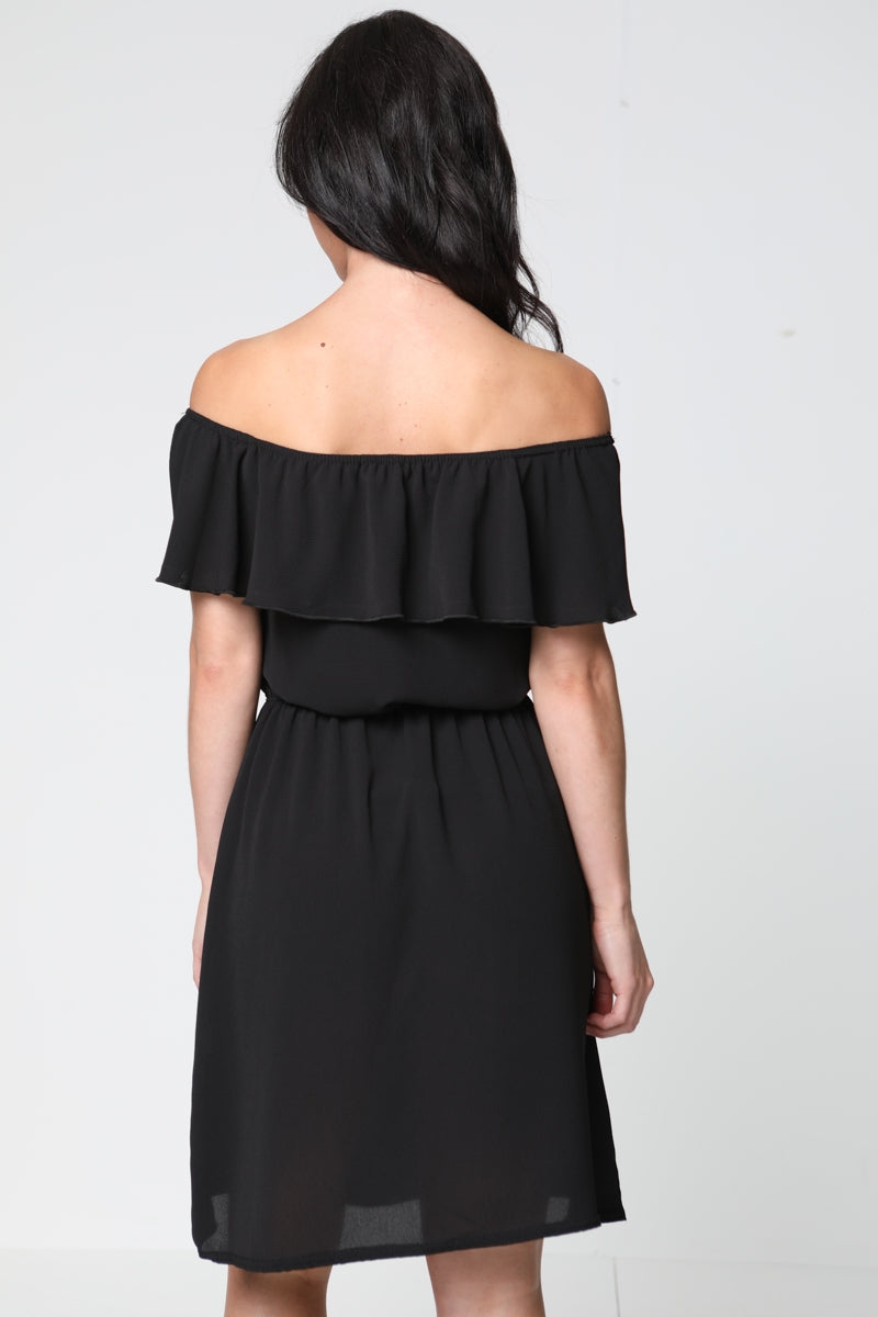 Mock Button Frill Bardot Dress