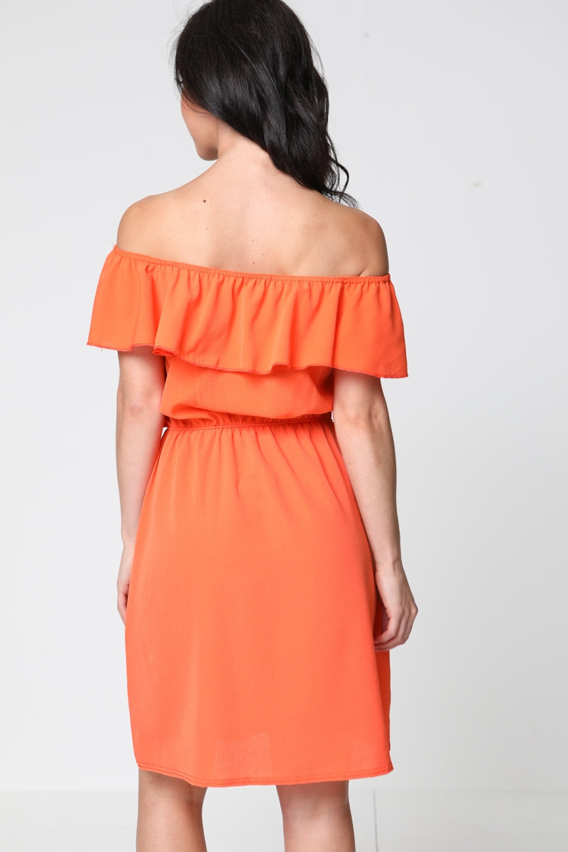 Mock Button Frill Bardot Dress