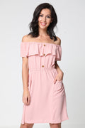 Mock Button Frill Bardot Dress