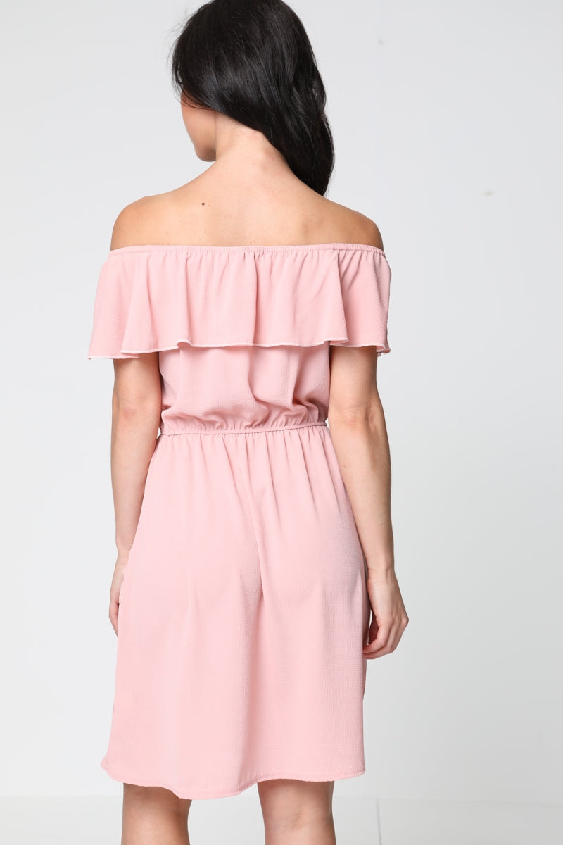 Mock Button Frill Bardot Dress