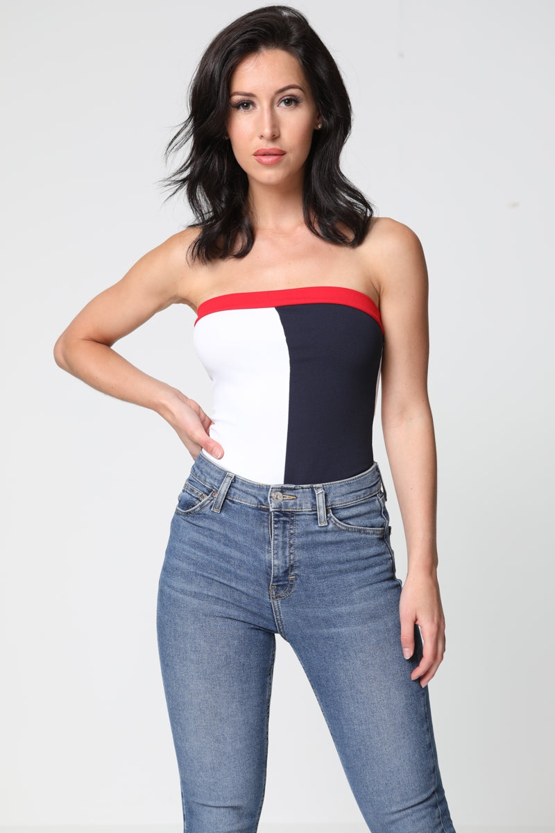 Contrast Colour Block Bandeau Bodysuit
