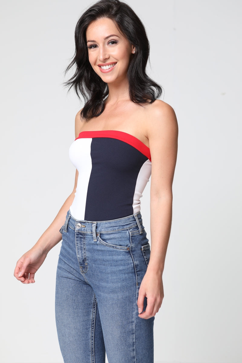Contrast Colour Block Bandeau Bodysuit