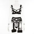 Black Hollowed-out Lingerie Set With Straps For Women