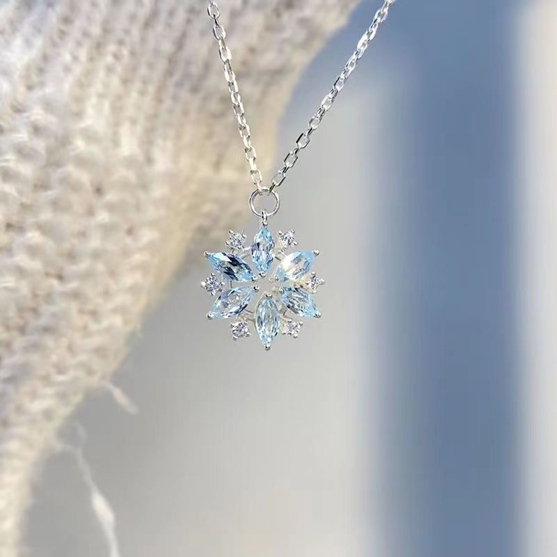Rhinestone Sky Blue Snowflake Pendant Necklace