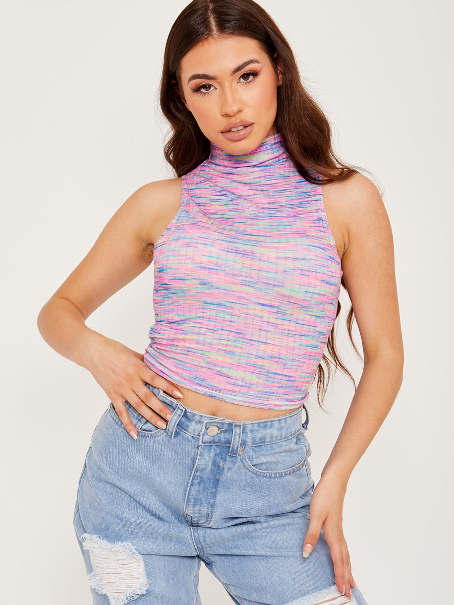 Multi Coloured High Neck Vest Top