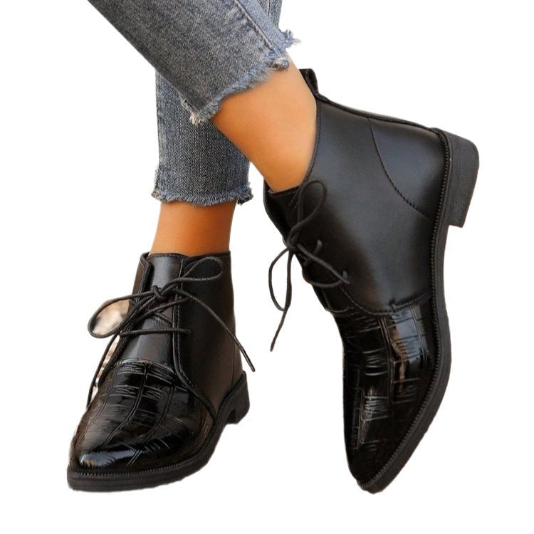 Retro Pointed Fashion Ankle Boots Women Flat Low Heel