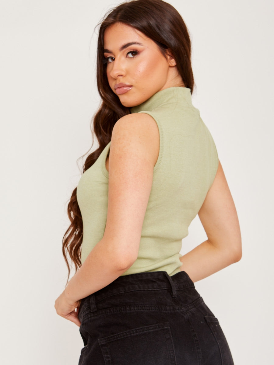Thick Ribbed Zip Detail Bodysuit